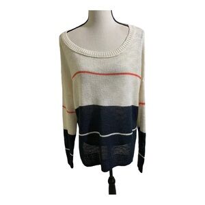 360 Sweater knit round neckline long sleeve stripe colors. Has flaw size small